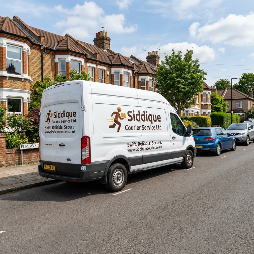 Courier collecting a parcel for delivery
